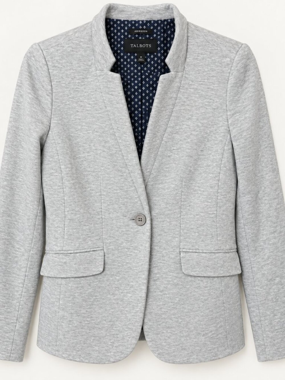 Talbots Aberdeen Knit Blazer Size 8 Gray One Button Career Jacket